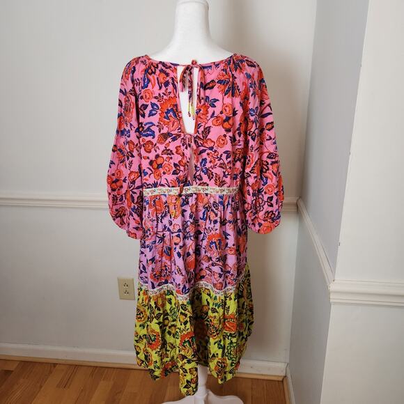 Anthropologie Mabel Mini Dress Sz Small Womens Tiered Floral Boho Peasant Pink - Picture 7 of 11